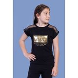 Toontoy Kids Kalpli Ayıcık Baskılı Taş İşlemeli Siyah Kız Çocuk T-shirt
