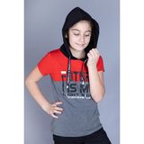 Toontoy Kids Kapüşonlu Baskılı Garni Detaylı Antrasit Melanj Kız Çocuk T-shirt