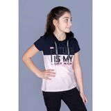 Toontoy Kids Kapüşonlu Baskılı Garni Detaylı Pudra Kız Çocuk T-shirt