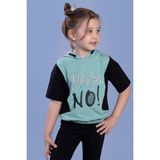 Toontoy Kids Kapüşonlu Baskılı Garni Detaylı Yeşil Kız Çocuk T-shirt