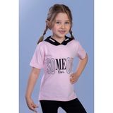 Toontoy Kids Kapüşonlu Taş İşlemeli Baskılı Pembe Kız Çocuk T-shirt