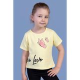 Toontoy Kids Kelebek Baskılı Taş İşlemeli Sarı Kız Çocuk T-shirt