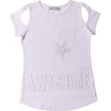 Toontoy Kids Kız Çocuk Awesome Nakışlı T-Shirt Beyaz - 5 Yaş