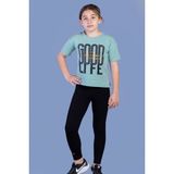 Toontoy Kids Kız Çocuk Baskılı Taş Işlemeli Taytlı Takım - 10 Yaş - Yeşil