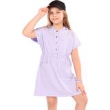 Toontoy Kids Kız Çocuk Beli Lastikli Önü Çıtçıtlı Kapüşonlu Elbise - Mavi - 10 - 11 Yaş