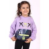 Toontoy Kids Kız Çocuk Cep Detaylı Baskılı Sweatshirt - 7 Yaş - Lila
