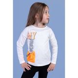 Toontoy Kids Kız Çocuk Cep Detaylı Baskılı Tişört - 3 Yaş - Ekru