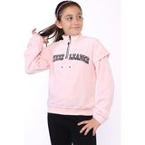 Toontoy Kids Kız Çocuk Fermuar Detaylı Nakışlı Kadife Sweatshirt - 8 - 9 Yaş - Pudra