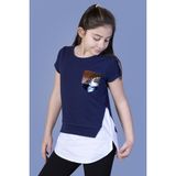 Toontoy Kids Kız Çocuk Göğsü Cepli Pul Nakışlı Tunik - 12 Yaş - Lacivert
