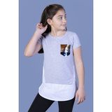 Toontoy Kids Kız Çocuk Göğsü Cepli Pul Nakışlı Tunik - 14 Yaş - Gri Melanj