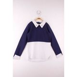 Toontoy Kids Kız Çocuk Gömlek Detaylı Yakası Incili Okul Sweatshirt - 8 Yaş - Gri Melanj
