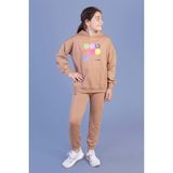 Toontoy Kids Kız Çocuk Kanguru Cepli Kapüşonlu Eşofman Takımı - 6 - 7 Yaş - Kahverengi