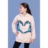 Toontoy Kids Kız Çocuk Kapüşonlu Kanguru Cepli Baskılı Sweatshirt - Pudra - 12 Yaş