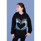 Toontoy Kids Kız Çocuk Kapüşonlu Kanguru Cepli Baskılı Sweatshirt - Siyah - 10 Yaş