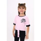 Toontoy Kids Kız Çocuk Önü Bağlama Detaylı Baskılı Tişört - Açık Pembe - 5 Yaş