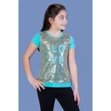 Toontoy Kids Kız Çocuk Önü Komple Pullu Tişört - Koyu Mint - 8 Yaş