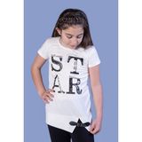 Toontoy Kids Kız Çocuk Star Baskılı Kemer Detaylı T-Shirt - 8 Yaş - Ekru