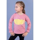 Toontoy Kids Kol Ucu Lastikli Taş İşlemeli Baskılı Gül Kurusu Kız Çocuk T-shirt