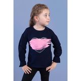 Toontoy Kids Kol Ucu Lastikli Taş İşlemeli Baskılı Lacivert Kız Çocuk T-shirt