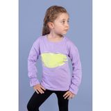 Toontoy Kids Kol Ucu Lastikli Taş İşlemeli Baskılı Lila Kız Çocuk T-shirt