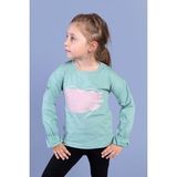 Toontoy Kids Kol Ucu Lastikli Taş İşlemeli Baskılı Yeşil Kız Çocuk T-shirt