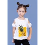 Toontoy Kids Kolları Detaylı Ananas Baskılı Ekru Kız Çocuk T-shirt