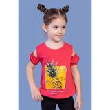 Toontoy Kids Kolları Detaylı Ananas Baskılı Nar Çiçeği Kız Çocuk T-shirt