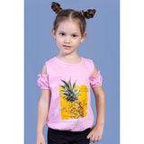 Toontoy Kids Kolları Detaylı Ananas Baskılı Pembe Kız Çocuk T-shirt
