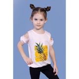 Toontoy Kids Kolları Detaylı Ananas Baskılı Pudra Kız Çocuk T-shirt