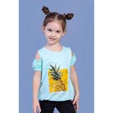 Toontoy Kids Kolları Detaylı Ananas Baskılı Su Yeşili Kız Çocuk T-shirt