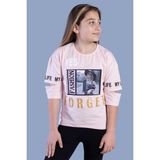 Toontoy Kids Kolları Kesik Detaylı Baskılı Pudra Kız Çocuk T-shirt