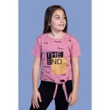 Toontoy Kids Komple Baskılı Bağlama Detaylı Gül Kurusu Kız Çocuk T-shirt
