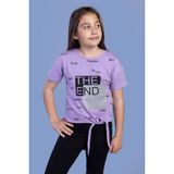 Toontoy Kids Komple Baskılı Bağlama Detaylı Lila Kız Çocuk T-shirt