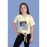 Toontoy Kids Komple Baskılı Bağlama Detaylı Sarı Kız Çocuk T-shirt
