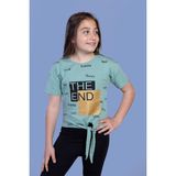 Toontoy Kids Komple Baskılı Bağlama Detaylı Yeşil Kız Çocuk T-shirt