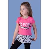 Toontoy Kids Leopar Desenli Poplin Detaylı Fuşya Kız Çocuk T-shirt