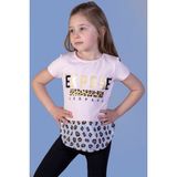 Toontoy Kids Leopar Desenli Poplin Detaylı Pudra Kız Çocuk T-shirt