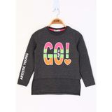 Toontoy Kids Letis Go Baskılı Antrasit Melanj Kız Çocuk T-shirt