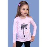 Toontoy Kids Palmiye Baskılı Pul İşlemeli Açık Pembe Kız Çocuk T-shirt
