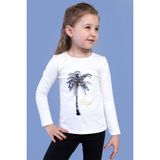 Toontoy Kids Palmiye Baskılı Pul İşlemeli Ekru Kız Çocuk T-shirt