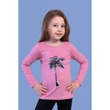 Toontoy Kids Palmiye Baskılı Pul İşlemeli Gül Kurusu Kız Çocuk T-shirt
