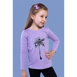 Toontoy Kids Palmiye Baskılı Pul İşlemeli Lila Kız Çocuk T-shirt