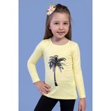 Toontoy Kids Palmiye Baskılı Pul İşlemeli Sarı Kız Çocuk T-shirt