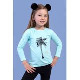 Toontoy Kids Palmiye Baskılı Pul İşlemeli Su Yeşili Kız Çocuk T-shirt