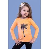 Toontoy Kids Palmiye Baskılı Pul İşlemeli Turuncu Kız Çocuk T-shirt
