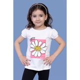 Toontoy Kids Papatya Baskılı Taş İşlemeli Ekru Kız Çocuk T-shirt