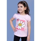 Toontoy Kids Papatya Baskılı Taş İşlemeli Pembe Kız Çocuk T-shirt
