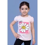 Toontoy Kids Papatya Baskılı Taş İşlemeli Pudra Kız Çocuk T-shirt