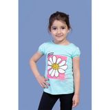 Toontoy Kids Papatya Baskılı Taş İşlemeli Su Yeşili Kız Çocuk T-shirt