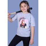 Toontoy Kids Power Baskılı Gri Melanj Kız Çocuk T-shirt